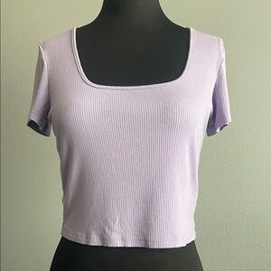 SHEIN Lilac Ribbed Short Sleeve Crop Top